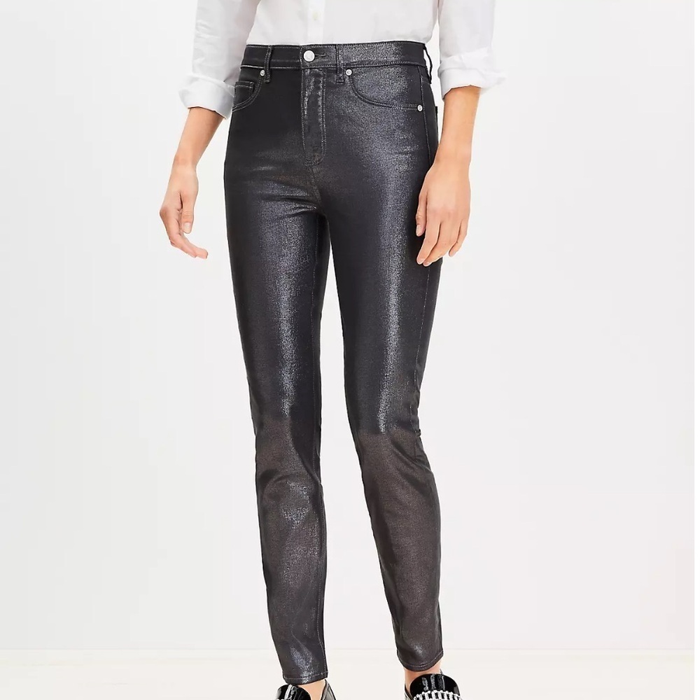 Loft High Rise Skinny Metallic Jeans Size 27/4 NWT